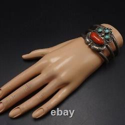 Vintage NAVAJO Sterling Silver OLD Mediterranean CORAL TURQUOISE Cuff BRACELET