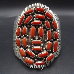 Vintage NAVAJO Sterling Silver OLD RED MEDITERRANEAN CORAL Cluster Cuff BRACELET