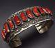 Vintage NAVAJO Sterling Silver & Old Red Branch CORAL Single Row Cuff BRACELET
