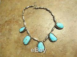 Vintage NAVAJO Sterling Silver PREMIUM Turquoise Melon Bead Necklace
