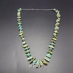 Vintage NAVAJO Sterling Silver & Royston TURQUOISE NECKLACE Fine Shell Heishi