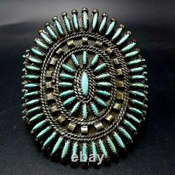 Vintage NAVAJO Sterling Silver TURQUOISE Fine Needlepoint Cuff BRACELET