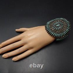 Vintage NAVAJO Sterling Silver TURQUOISE Fine Needlepoint Cuff BRACELET