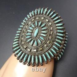 Vintage NAVAJO Sterling Silver TURQUOISE Fine Needlepoint Cuff BRACELET