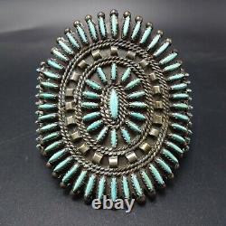 Vintage NAVAJO Sterling Silver TURQUOISE Fine Needlepoint Cuff BRACELET