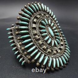 Vintage NAVAJO Sterling Silver TURQUOISE Fine Needlepoint Cuff BRACELET