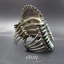 Vintage NAVAJO Sterling Silver TURQUOISE Fine Needlepoint Cuff BRACELET