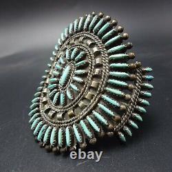 Vintage NAVAJO Sterling Silver TURQUOISE Fine Needlepoint Cuff BRACELET