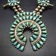 Vintage NAVAJO Sterling Silver TURQUOISE Petit Point SQUASH BLOSSOM Necklace