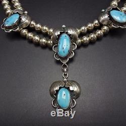 Vintage NAVAJO Sterling Silver & TURQUOISE Squash Blossom Style NECKLACE