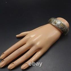 Vintage NAVAJO Sterling Silver with Gold Overlay STORYTELLER Cuff BRACELET