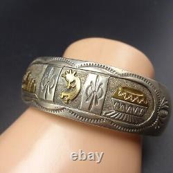 Vintage NAVAJO Sterling Silver with Gold Overlay STORYTELLER Cuff BRACELET