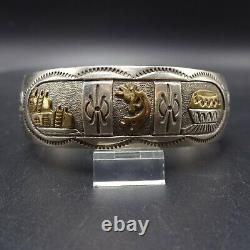 Vintage NAVAJO Sterling Silver with Gold Overlay STORYTELLER Cuff BRACELET