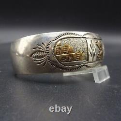 Vintage NAVAJO Sterling Silver with Gold Overlay STORYTELLER Cuff BRACELET