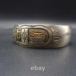 Vintage NAVAJO Sterling Silver with Gold Overlay STORYTELLER Cuff BRACELET