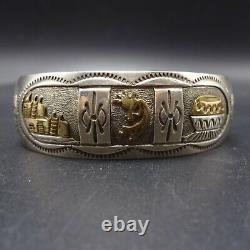 Vintage NAVAJO Sterling Silver with Gold Overlay STORYTELLER Cuff BRACELET