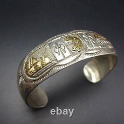 Vintage NAVAJO Sterling Silver with Gold Overlay STORYTELLER Cuff BRACELET