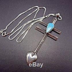 Vintage NAVAJO TUFA Cast Sterling Silver & #8 Turquoise DRAGONFLY CROSS PENDANT