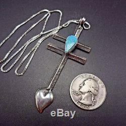 Vintage NAVAJO TUFA Cast Sterling Silver & #8 Turquoise DRAGONFLY CROSS PENDANT