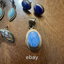 Vintage Native America Navajo Sterling Turquoise Jewelry Lot Earrings Pendant