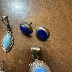 Vintage Native America Navajo Sterling Turquoise Jewelry Lot Earrings Pendant