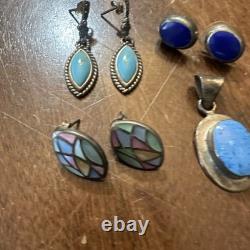 Vintage Native America Navajo Sterling Turquoise Jewelry Lot Earrings Pendant