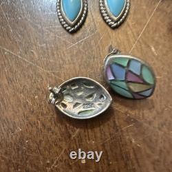 Vintage Native America Navajo Sterling Turquoise Jewelry Lot Earrings Pendant