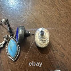 Vintage Native America Navajo Sterling Turquoise Jewelry Lot Earrings Pendant