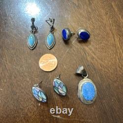 Vintage Native America Navajo Sterling Turquoise Jewelry Lot Earrings Pendant