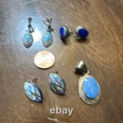 Vintage Native America Navajo Sterling Turquoise Jewelry Lot Earrings Pendant