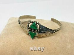 Vintage Native AmericanSterling and Malachite Navajo Cuff Bracelet / #499