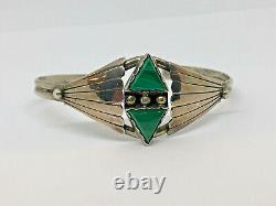 Vintage Native AmericanSterling and Malachite Navajo Cuff Bracelet / #499