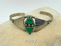 Vintage Native AmericanSterling and Malachite Navajo Cuff Bracelet / #499