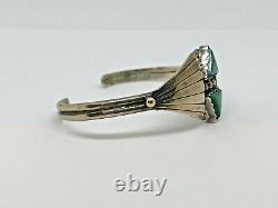 Vintage Native AmericanSterling and Malachite Navajo Cuff Bracelet / #499