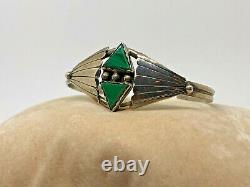 Vintage Native AmericanSterling and Malachite Navajo Cuff Bracelet / #499