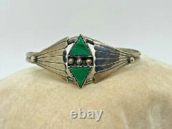 Vintage Native AmericanSterling and Malachite Navajo Cuff Bracelet / #499