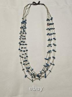 Vintage Native American 6 Strand Natural Nugget Turquoise Silver Necklace 30