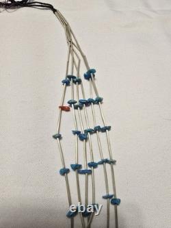 Vintage Native American 6 Strand Natural Nugget Turquoise Silver Necklace 30