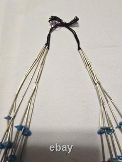 Vintage Native American 6 Strand Natural Nugget Turquoise Silver Necklace 30
