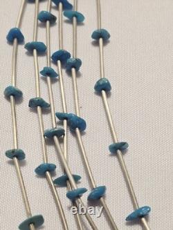 Vintage Native American 6 Strand Natural Nugget Turquoise Silver Necklace 30