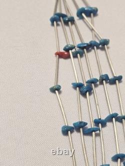 Vintage Native American 6 Strand Natural Nugget Turquoise Silver Necklace 30