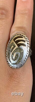 Vintage Native American 925 Ring Cast Silver Bear Paw Claw Inlay Size 5