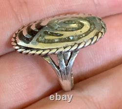 Vintage Native American 925 Ring Cast Silver Bear Paw Claw Inlay Size 5