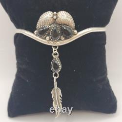 Vintage Native American A. Francisco sterling Black Onyx dangle cuff bracelet