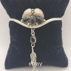 Vintage Native American A. Francisco sterling Black Onyx dangle cuff bracelet