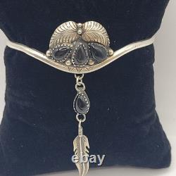Vintage Native American A. Francisco sterling Black Onyx dangle cuff bracelet
