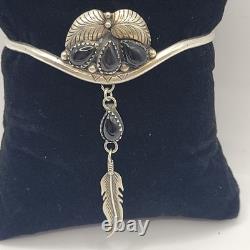 Vintage Native American A. Francisco sterling Black Onyx dangle cuff bracelet