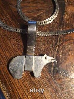 Vintage Native American Bear Fetish Sterling Silver NECKLACE pendant jewelry