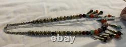 Vintage Native American Bench Bead & Agate Necklace Bib Dangles Unique-(29A)