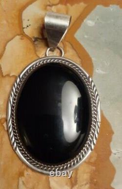 Vintage Native American Black Onyx Sterling Silver 2.5 Native Pendant signed H